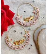 Peacock Style Pink Colored Pearl Embellished Earring