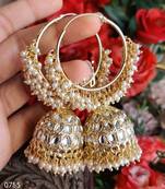 Chandni Golden Kundan Chandbali Jhumka Traditional Earrings
