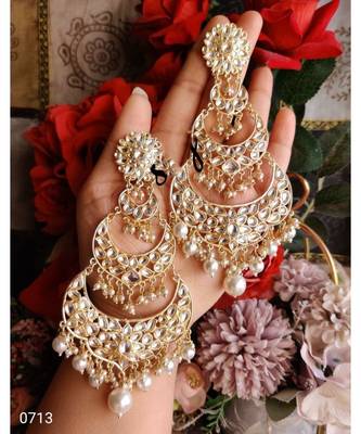 Three Layer Kundan Stone Embellished  Pearls Earrings 1