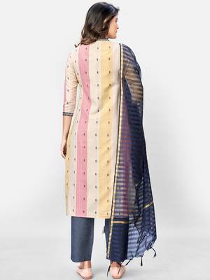 Women's Printed Straight Cotton Beige Kurta,Pant & Dupatta 2