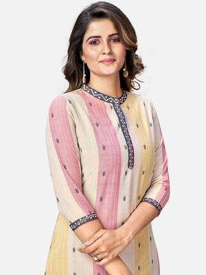 Women's Printed Straight Cotton Beige Kurta,Pant & Dupatta 5