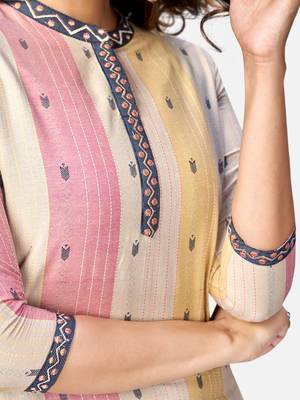Women's Printed Straight Cotton Beige Kurta,Pant & Dupatta 6