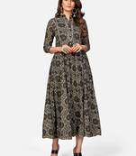 Women's Pittan Work & Floral Print Anarkali Cotton Grey Kurta