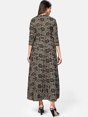 Women's Pittan Work & Floral Print Anarkali Cotton Grey Kurta 2