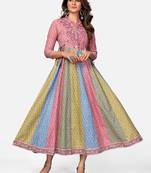 Women's Floral Print & Embroidered Anarkali Cotton Multicolor Kurta