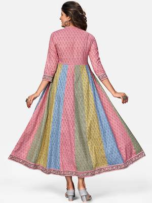Women's Floral Print & Embroidered Anarkali Cotton Multicolor Kurta 2
