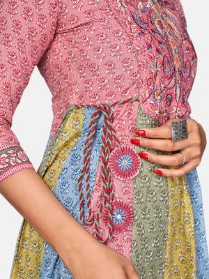 Women's Floral Print & Embroidered Anarkali Cotton Multicolor Kurta 6