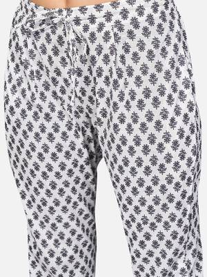Women's Floral Print & Embroidered Straight Cotton Dark Grey Kurta With Pant 6