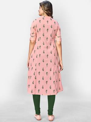 Women's Printed A-Line Cotton Pink Kurta 2