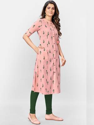 Women's Printed A-Line Cotton Pink Kurta 4