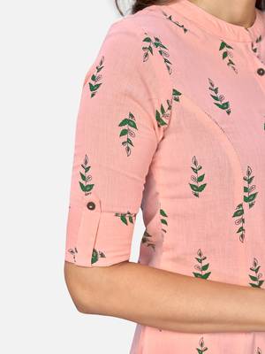 Women's Printed A-Line Cotton Pink Kurta 6