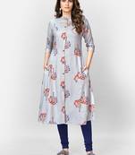 Women's Foil Printed A-Line Rayon Grey Kurta