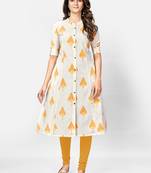 Women's Printed A-Line Cotton Beige Kurta