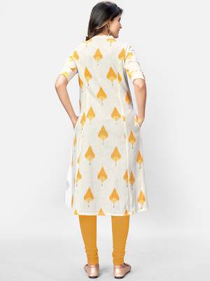 Women's Printed A-Line Cotton Beige Kurta 2
