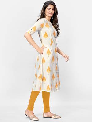 Women's Printed A-Line Cotton Beige Kurta 4