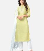 Women's Embroidered & Solid Straight Rayon Lime Kurta,Pant & Dupatta