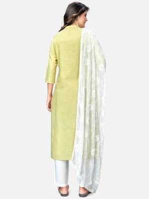 Women's Embroidered & Solid Straight Rayon Lime Kurta,Pant & Dupatta 2