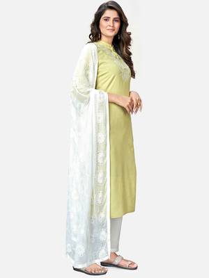 Women's Embroidered & Solid Straight Rayon Lime Kurta,Pant & Dupatta 3
