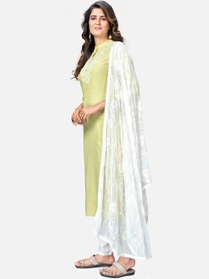 Women's Embroidered & Solid Straight Rayon Lime Kurta,Pant & Dupatta 4