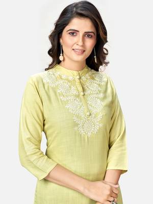 Women's Embroidered & Solid Straight Rayon Lime Kurta,Pant & Dupatta 5