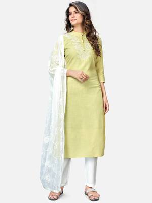 Women's Embroidered & Solid Straight Rayon Lime Kurta,Pant & Dupatta 9