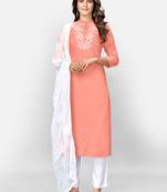 Women's Embroidered & Solid Straight Rayon Pink Kurta,Pant & Dupatta
