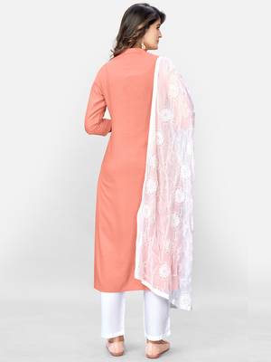 Women's Embroidered & Solid Straight Rayon Pink Kurta,Pant & Dupatta 2