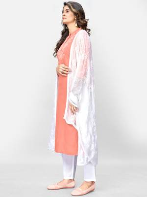 Women's Embroidered & Solid Straight Rayon Pink Kurta,Pant & Dupatta 4