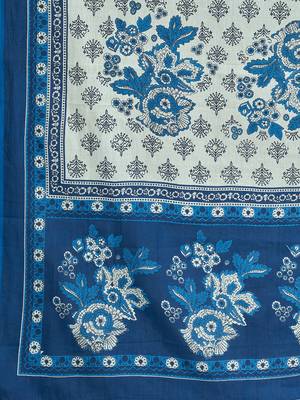 Women's Printed & Embroidered Straight Cotton Blue Kurta With Pant & Dupatta 7