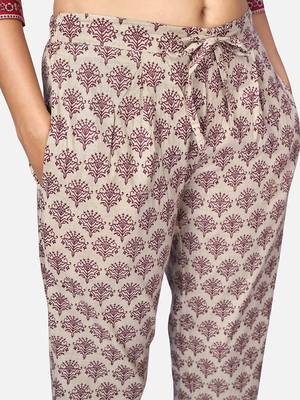 Women's Printed & Embroidered Straight Cotton Red Kurta With Pant & Dupatta 6