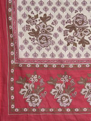 Women's Printed & Embroidered Straight Cotton Red Kurta With Pant & Dupatta 7