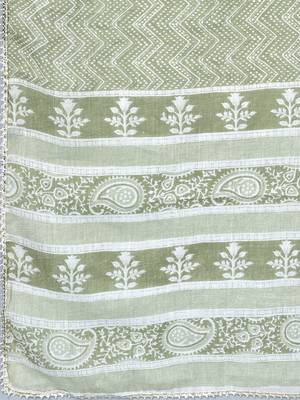 Women's Printed & Handwork Anarkali Cotton Pista Kurta With Pant & Dupatta 8