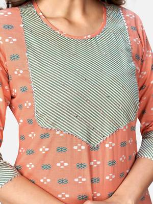 Women's Printed & Handwork Straight Cotton Orange Kurta With Pant & Dupatta 5