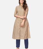 Women's Checks Print A-Line Cotton Brown Kurta With Multiple Slit