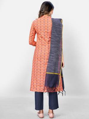 Women's Printed Straight Cotton Peach Kurta With Pant & Dupatta 2