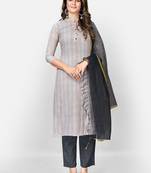 Women's Printed Straight Cotton Peach Kurta With Pant & Dupatta