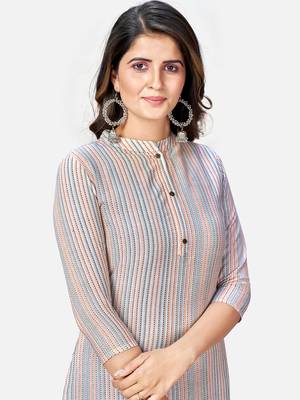 Women's Printed Straight Cotton Peach Kurta With Pant & Dupatta 5