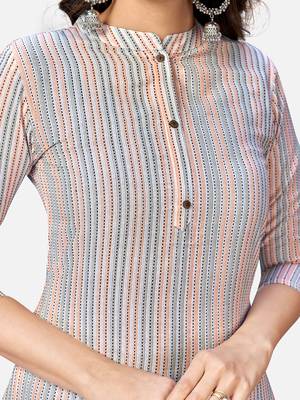 Women's Printed Straight Cotton Peach Kurta With Pant & Dupatta 6