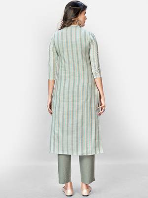 Women's Printed Straight Cotton Light Grey Kurta With Pant 2