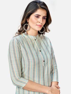 Women's Printed Straight Cotton Light Grey Kurta With Pant 5