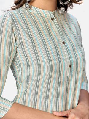 Women's Printed Straight Cotton Light Grey Kurta With Pant 6