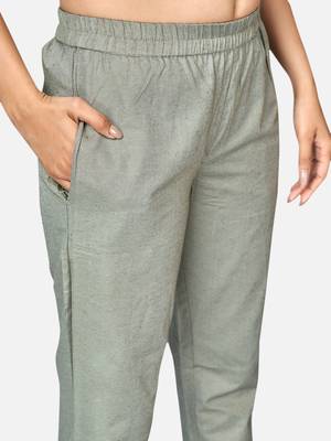 Women's Printed Straight Cotton Light Grey Kurta With Pant 7