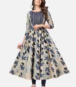 Women's Printed & Hand Work Anarkali Cotton Beige Kurta