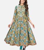 Women's Printed & Embroidered Anarkali Cotton Multicolor Kurta