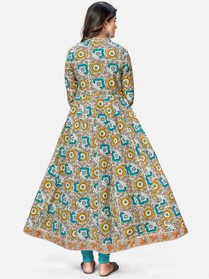 Women's Printed & Embroidered Anarkali Cotton Multicolor Kurta 2