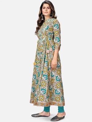 Women's Printed & Embroidered Anarkali Cotton Multicolor Kurta 3