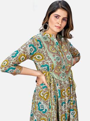 Women's Printed & Embroidered Anarkali Cotton Multicolor Kurta 5