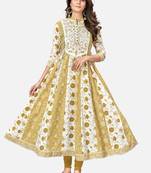 Women's Printed & Embroidered Anarkali Cotton Mehendi Green Kurta