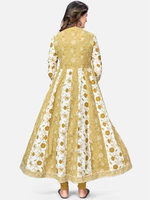 Women's Printed & Embroidered Anarkali Cotton Mehendi Green Kurta 2