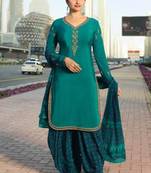 Turquoise French Crepe Printed Dress Material